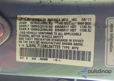 2011 Honda Cr-V Lx from USA, damaged, VIN 5J6RE3H33BL047723
